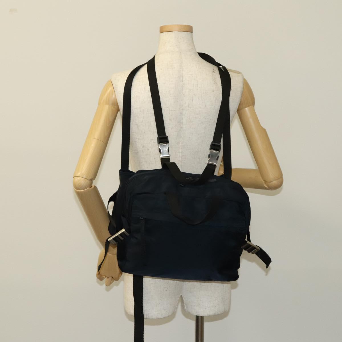 PRADA Backpack Nylon Navy Silver Auth th5858