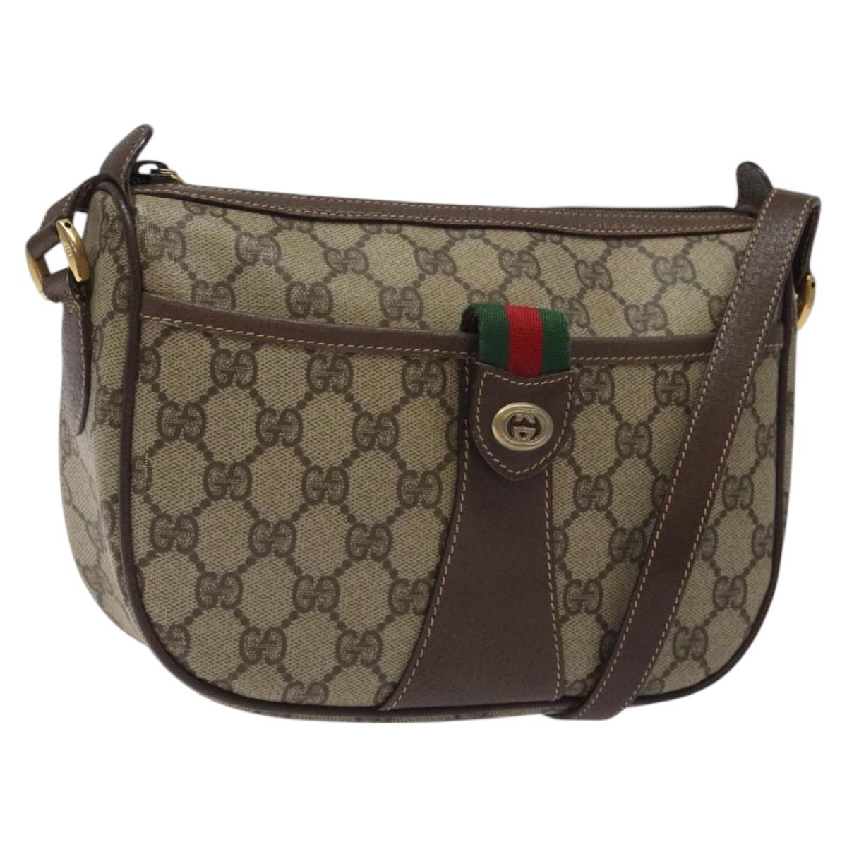 GUCCI GG Supreme Web Sherry Line Bag PVC Beige Gold 89 02 032 Auth th5867