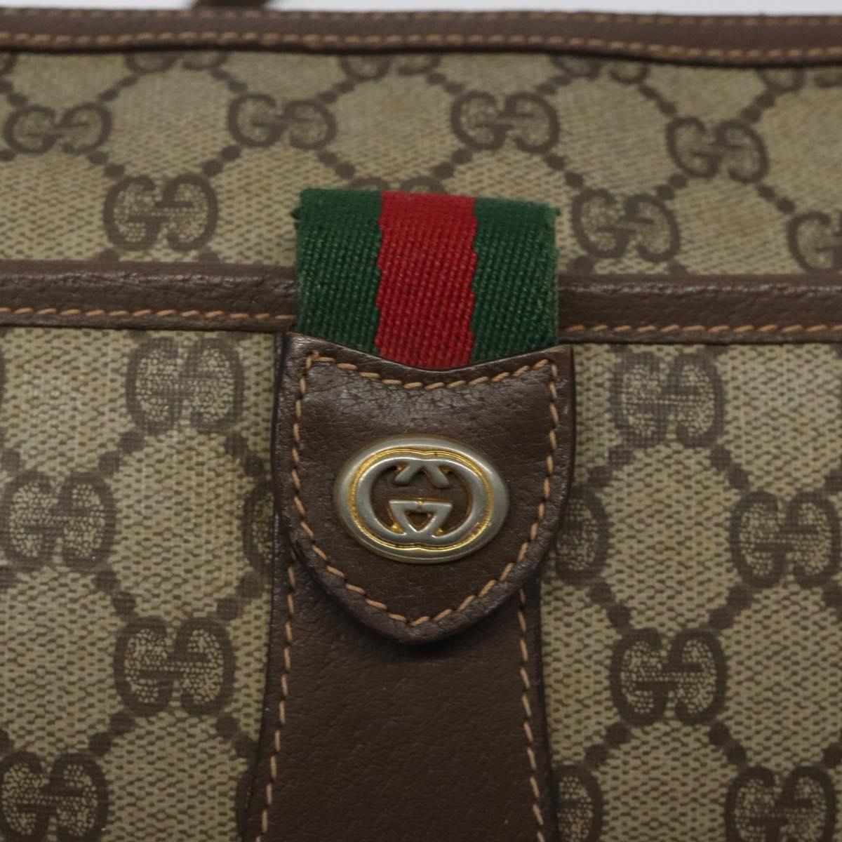 GUCCI GG Supreme Web Sherry Line Bag PVC Beige Gold 89 02 032 Auth th5867