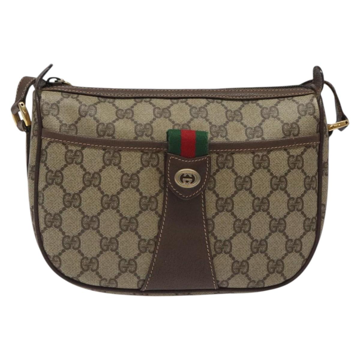 GUCCI GG Supreme Web Sherry Line Bag PVC Beige Gold 89 02 032 Auth th5867