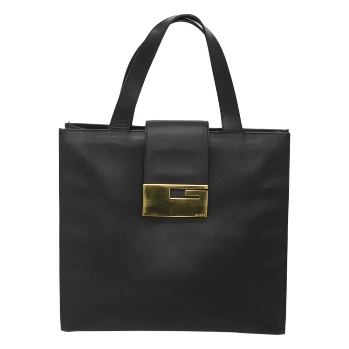 GUCCI Hand Bag Leather Black Gold Auth th5874