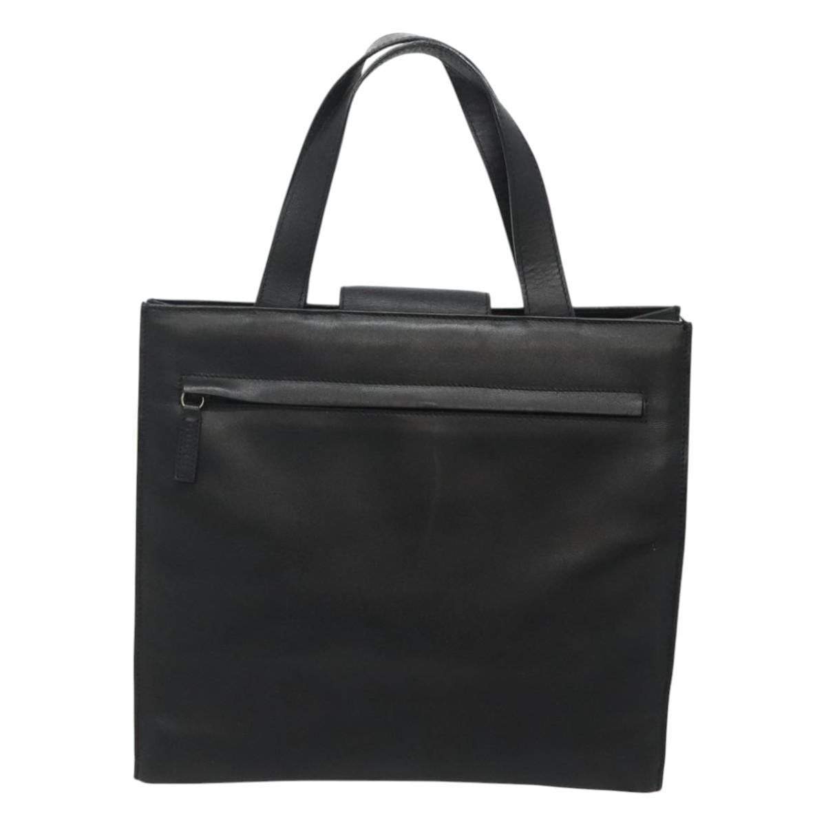 GUCCI Hand Bag Leather Black Gold Auth th5874