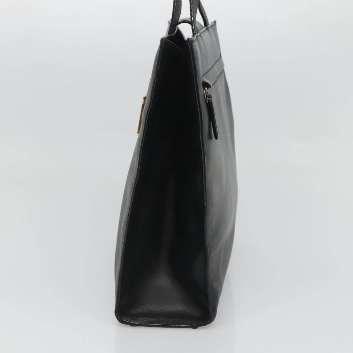 GUCCI Hand Bag Leather Black Gold Auth th5874