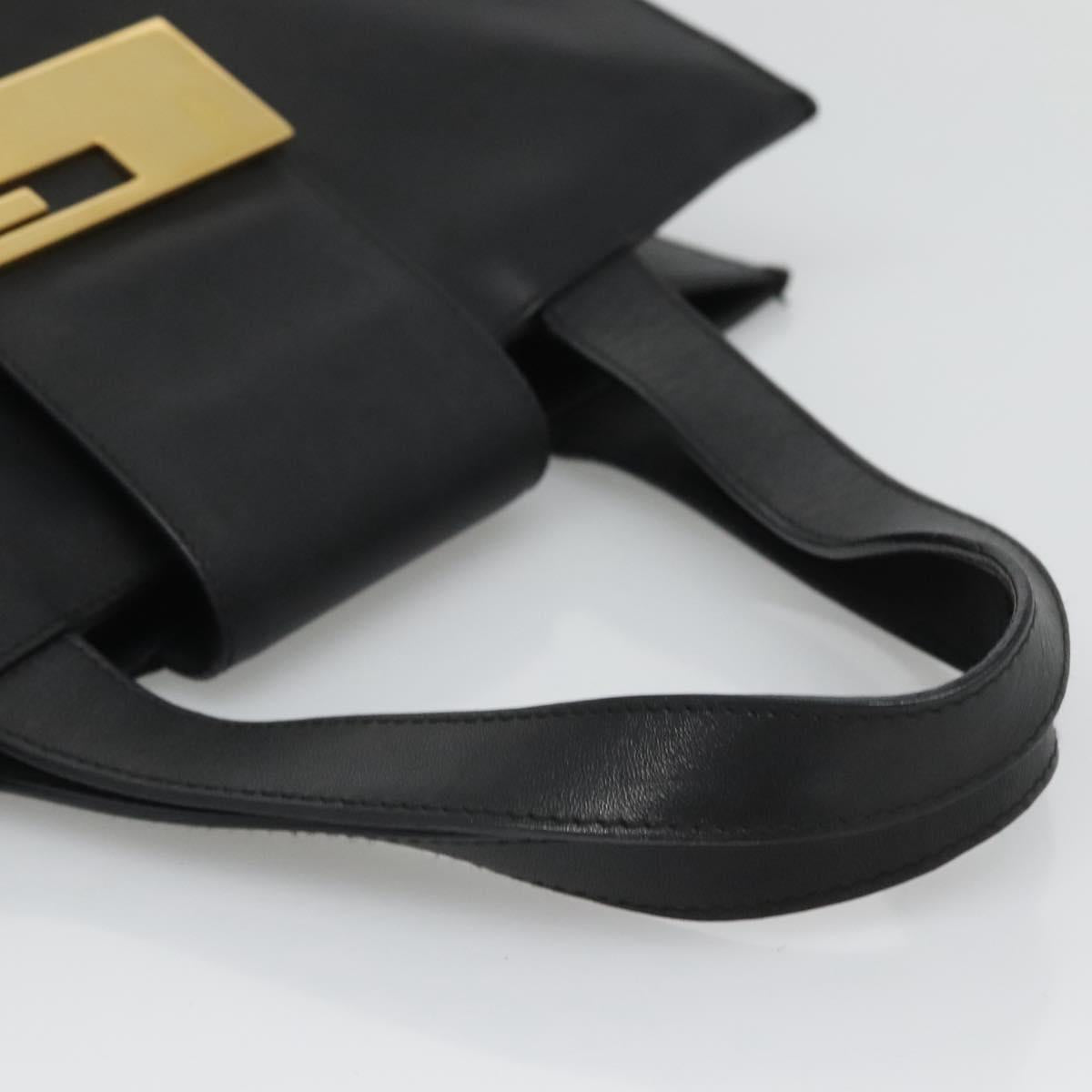 GUCCI Hand Bag Leather Black Gold Auth th5874