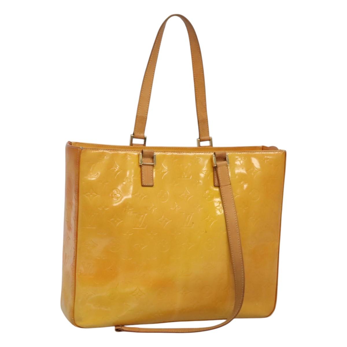 LOUIS VUITTON Monogram Vernis Columbus Tote Bag Lime Yellow M91047 Auth th5893