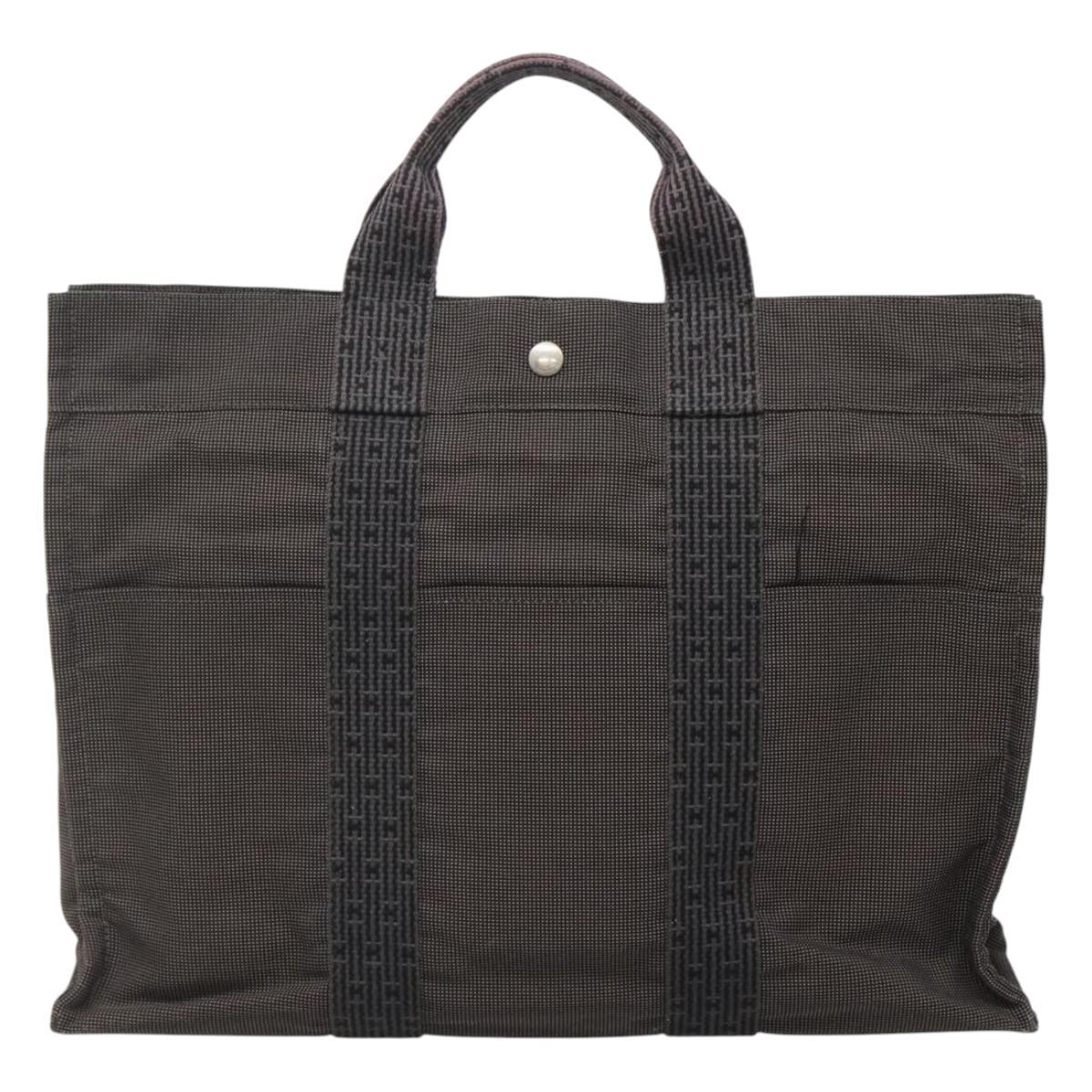 HERMES Her Line MM Hand Bag Canvas Gray Silver Auth th5896