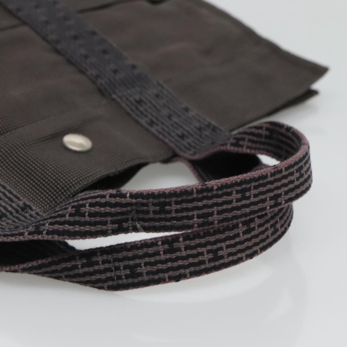 HERMES Her Line MM Hand Bag Canvas Gray Silver Auth th5896