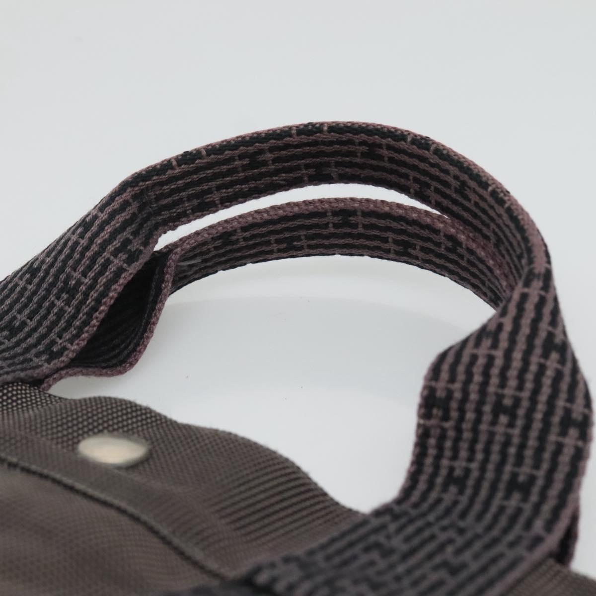 HERMES Her Line MM Hand Bag Canvas Gray Silver Auth th5896