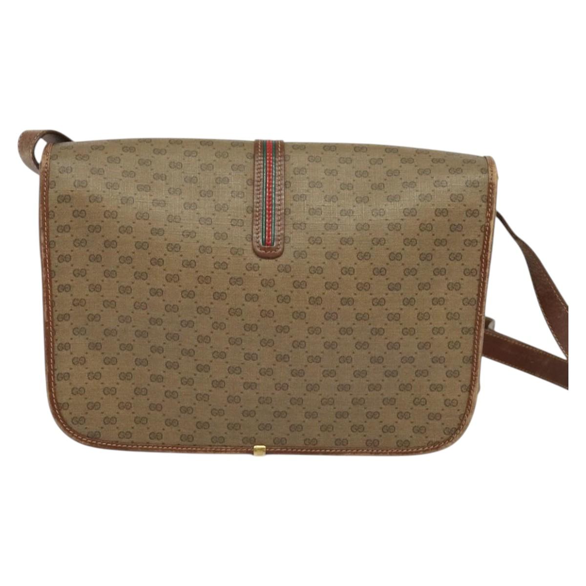 GUCCI Micro GG Supreme Web Sherry Line Bag PVC Beige Gold Auth th5905