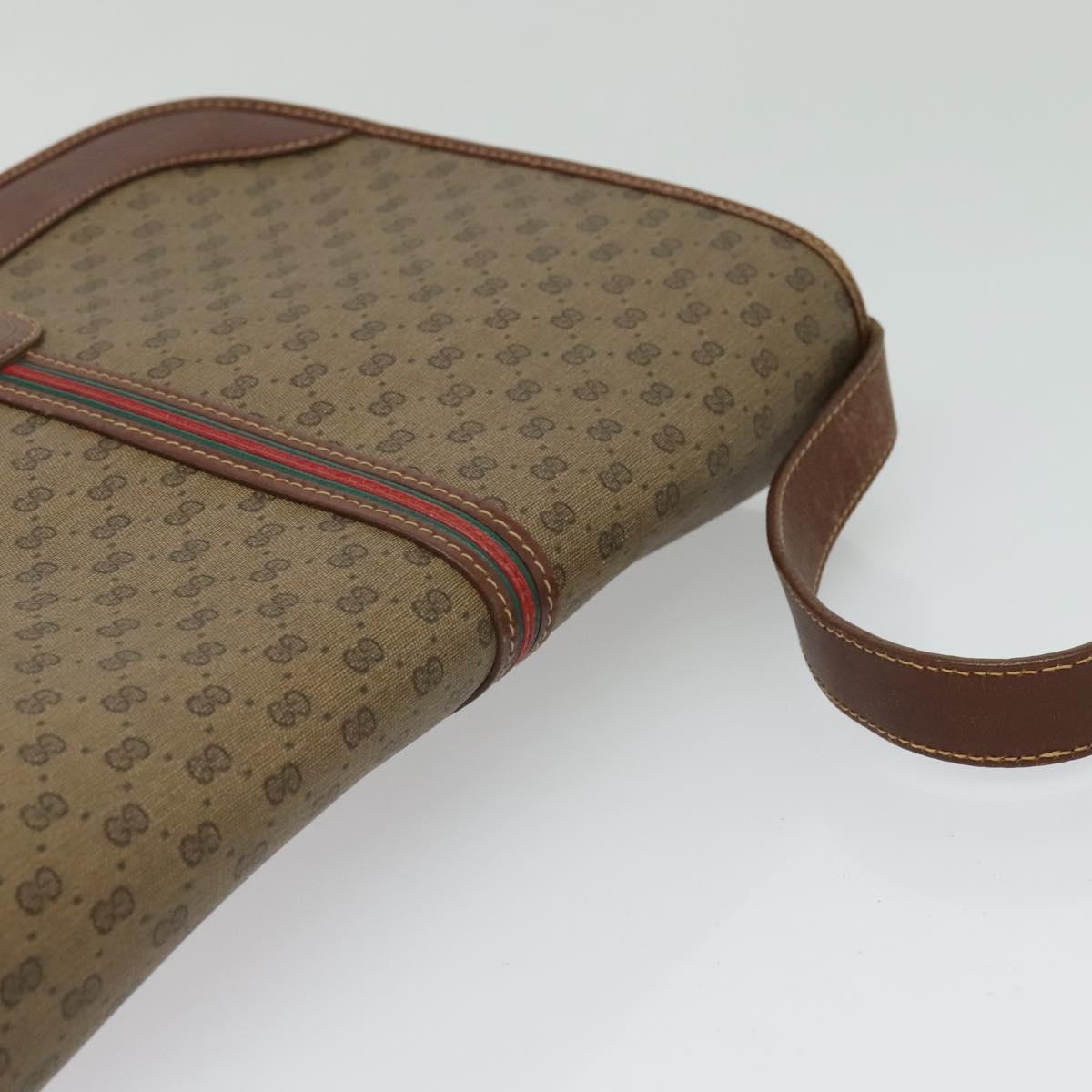 GUCCI Micro GG Supreme Web Sherry Line Bag PVC Beige Gold Auth th5905