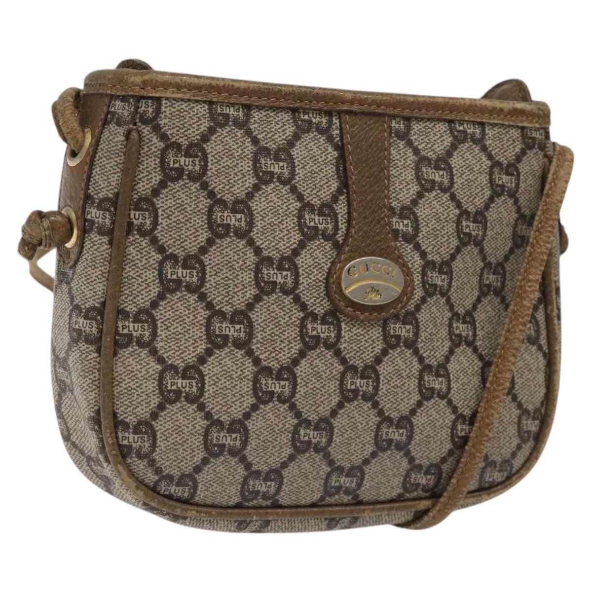 GUCCI GG Plus Supreme Shoulder Bag PVC Leather Beige Gold Auth th5907