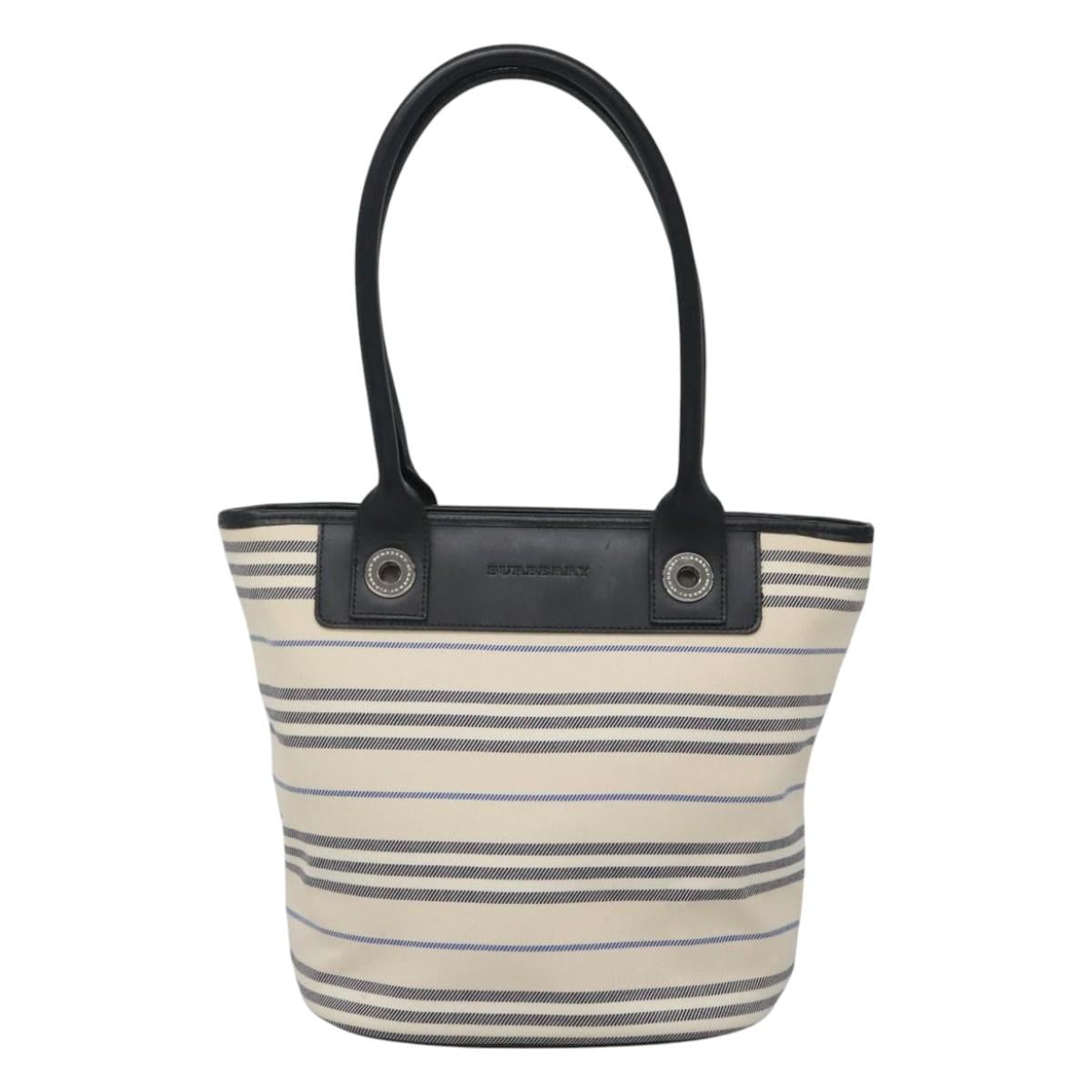 BURBERRY Hand Bag Canvas Beige Silver Auth th5915