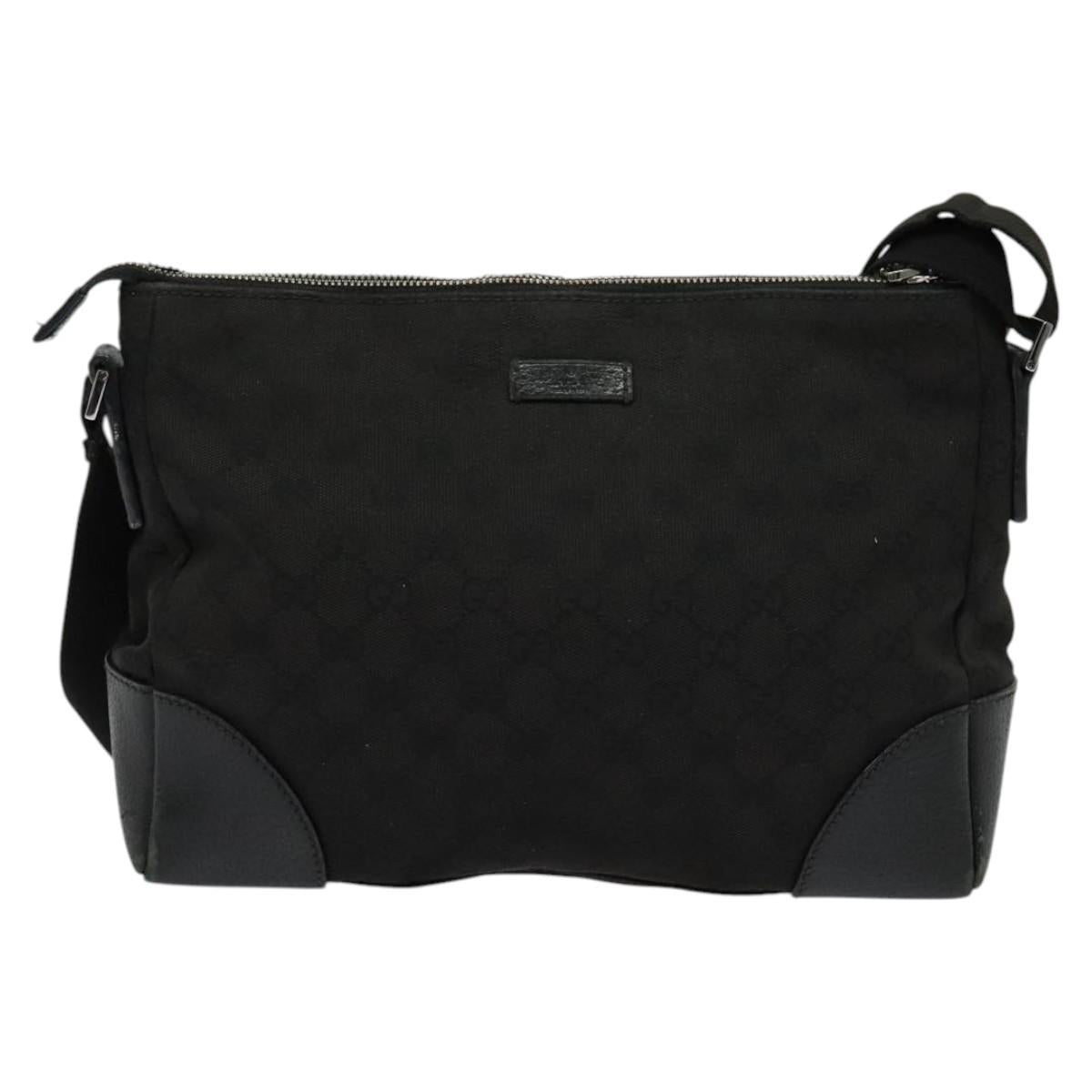 GUCCI GG Canvas Shoulder Bag Black Silver 114273 Auth th5949