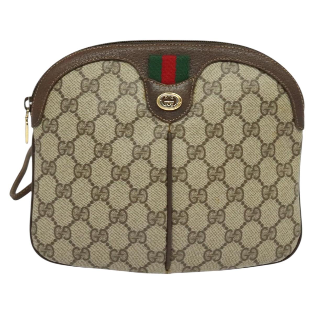 GUCCI GG Supreme Sherry Line Bag PVC Leather Beige 904 02 047 Auth th5959