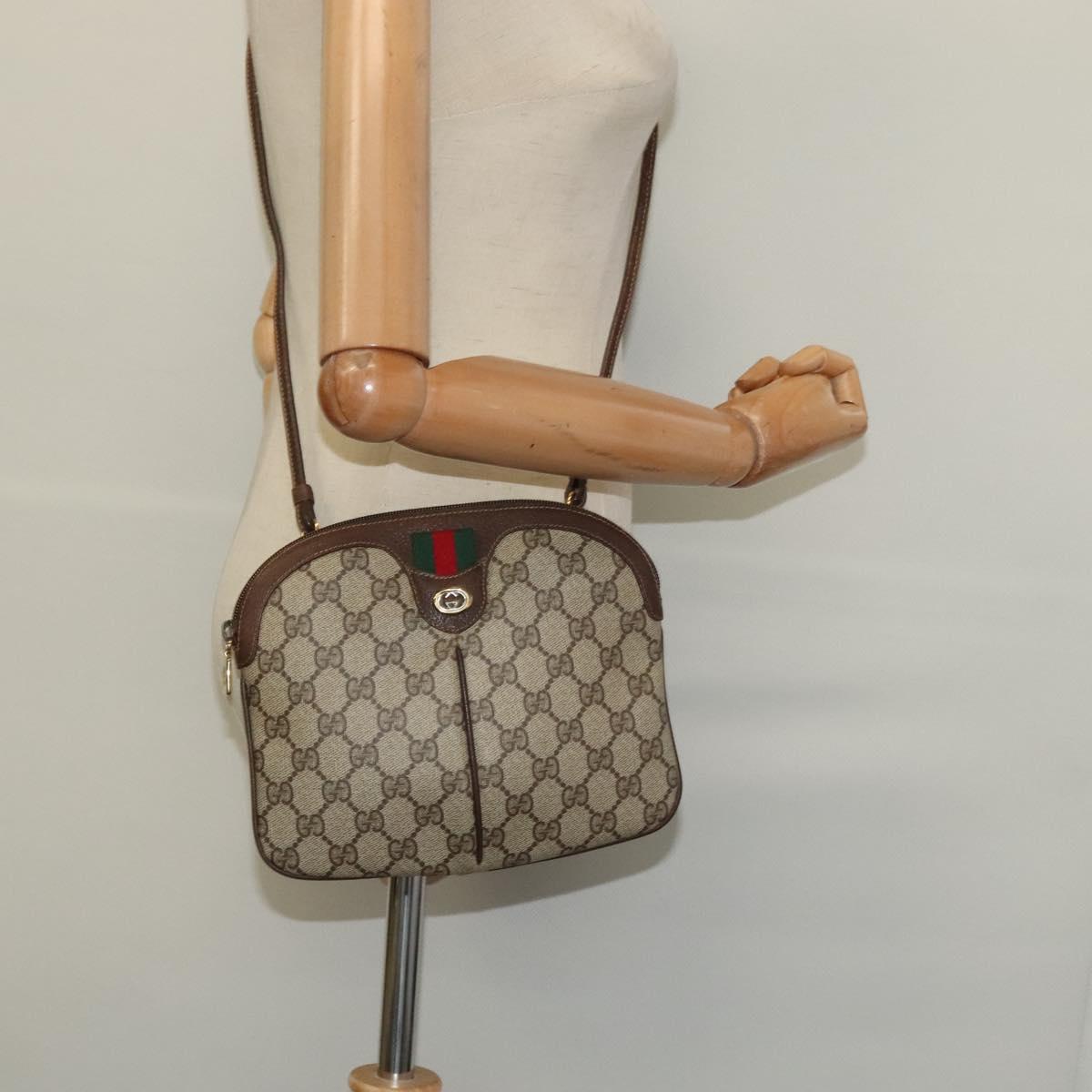 GUCCI GG Supreme Sherry Line Bag PVC Leather Beige 904 02 047 Auth th5959