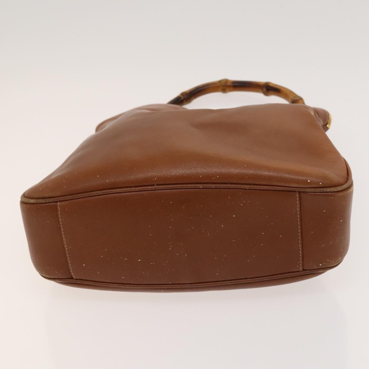 GUCCI Bamboo Hand Bag Leather 2way Brown Gold 001 3444 1638 Auth th5971