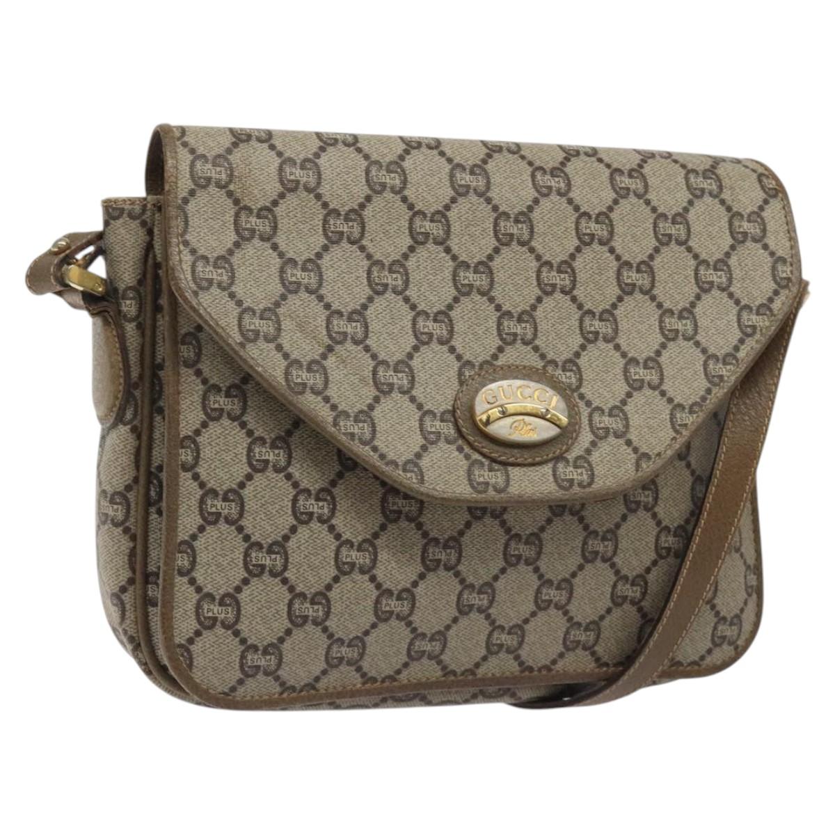 GUCCI GG Plus Supreme Shoulder Bag PVC Beige Gold Auth th5987