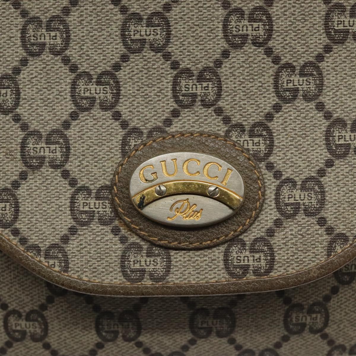 GUCCI GG Plus Supreme Shoulder Bag PVC Beige Gold Auth th5987
