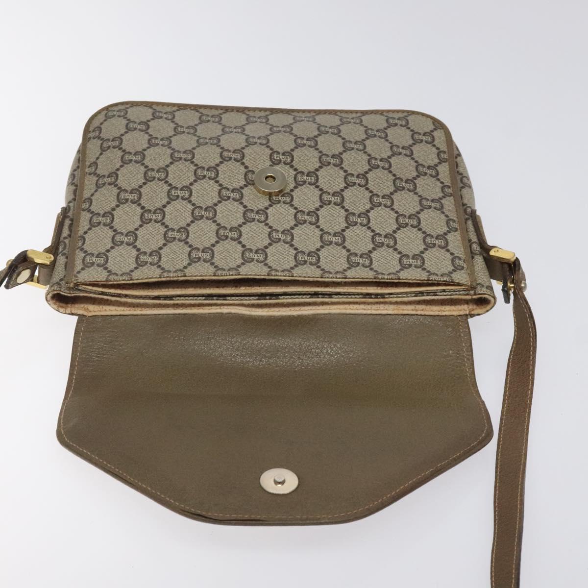 GUCCI GG Plus Supreme Shoulder Bag PVC Beige Gold Auth th5987