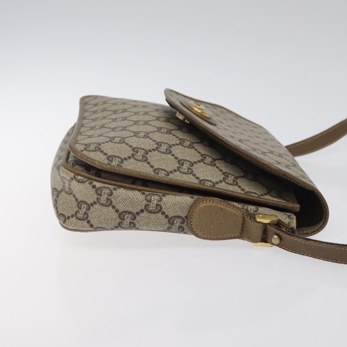 GUCCI GG Plus Supreme Shoulder Bag PVC Beige Gold Auth th5987