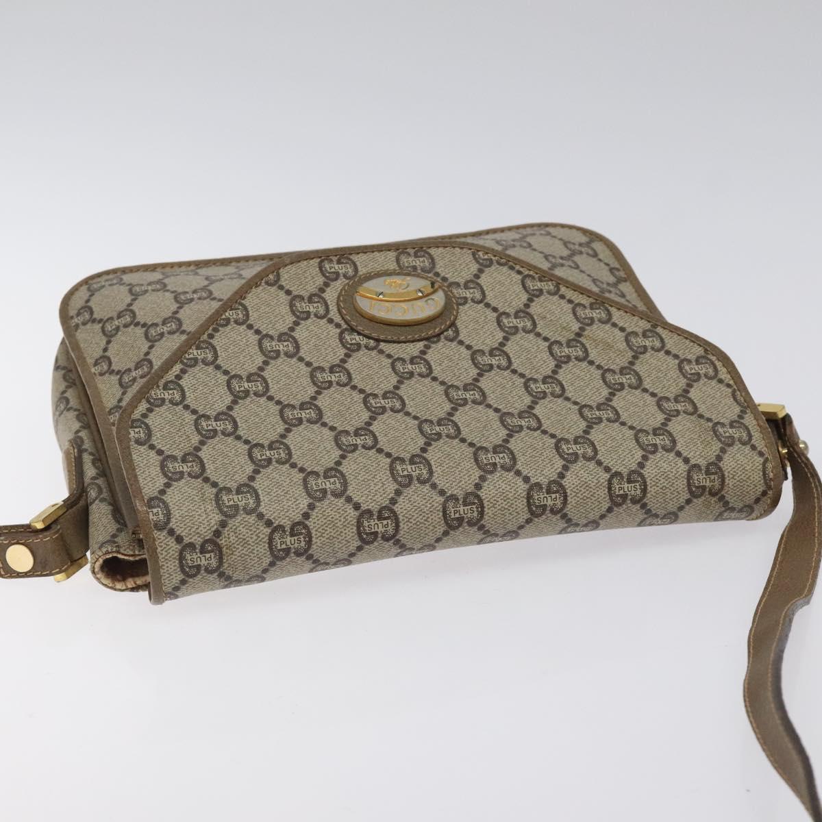 GUCCI GG Plus Supreme Shoulder Bag PVC Beige Gold Auth th5987