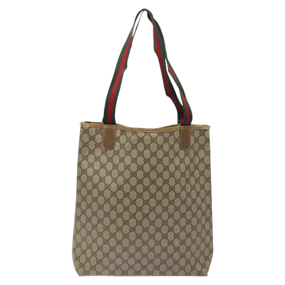 GUCCI GG Supreme Web Sherry Line Tote Bag PVC Red Beige 40 02 003 Auth th5998