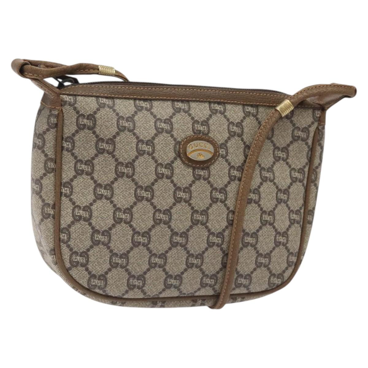 GUCCI GG Plus Supreme Shoulder Bag PVC Beige Auth th6012