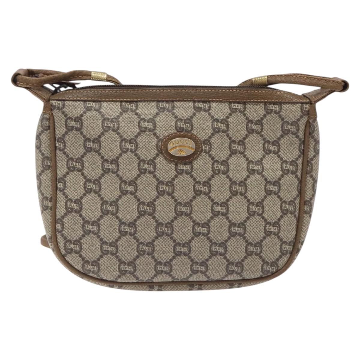 GUCCI GG Plus Supreme Shoulder Bag PVC Beige Auth th6012