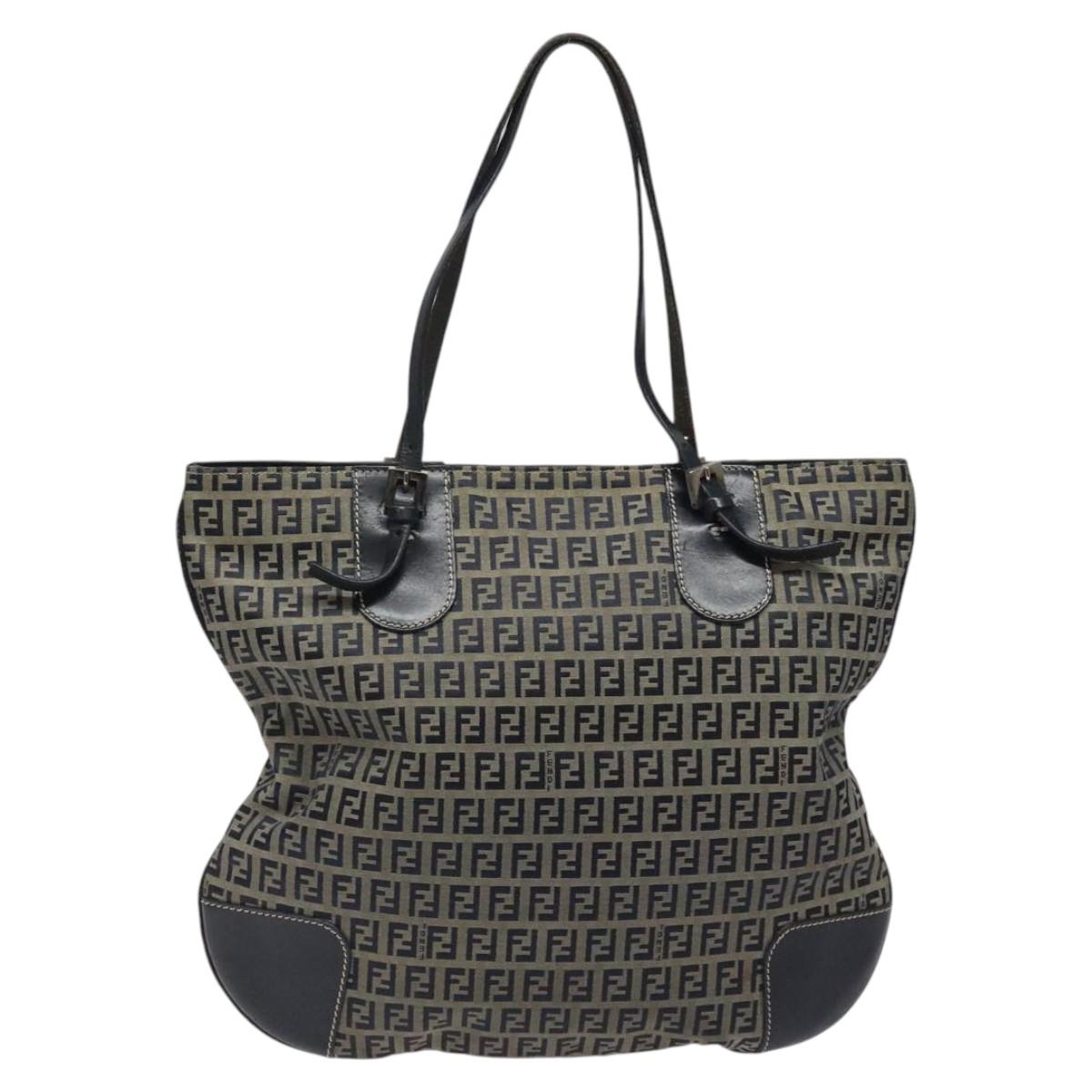 FENDI Zucchino Canvas Hand Bag Navy Silver Auth th6019