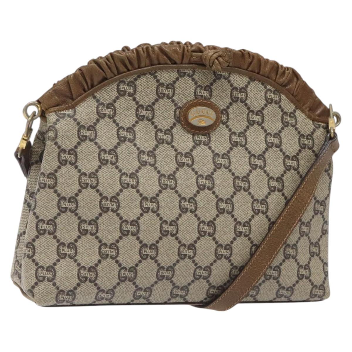 GUCCI GG Plus Supreme Shoulder Bag PVC Beige Gold Auth th6028