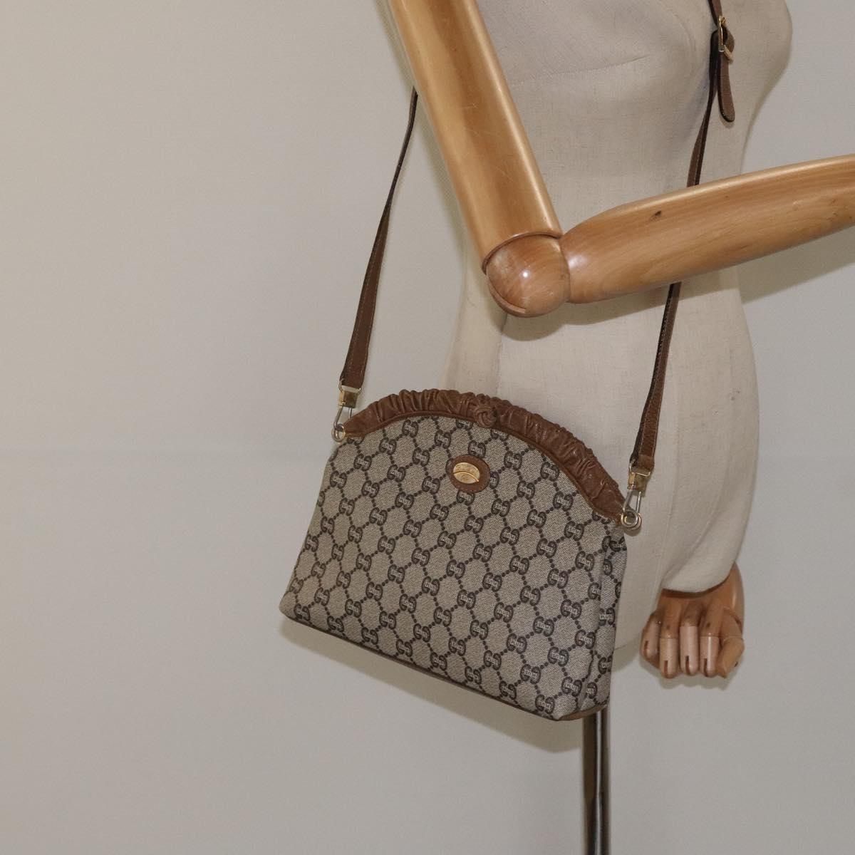 GUCCI GG Plus Supreme Shoulder Bag PVC Beige Gold Auth th6028