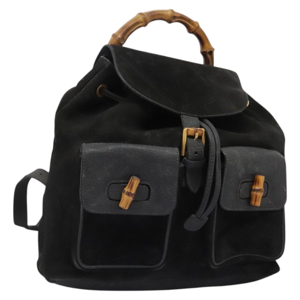 GUCCI Bamboo Backpack Suede Black Gold 003 1998 0016 Auth th6031