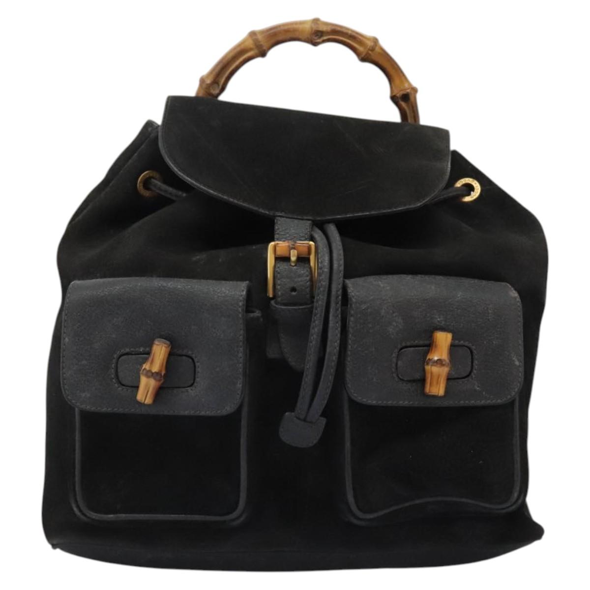 GUCCI Bamboo Backpack Suede Black Gold 003 1998 0016 Auth th6031