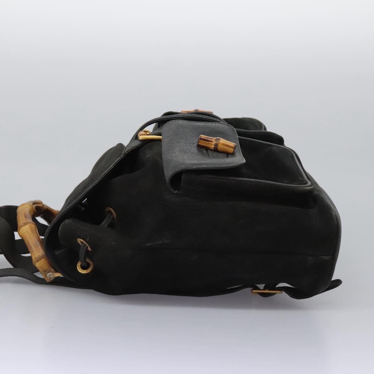 GUCCI Bamboo Backpack Suede Black Gold 003 1998 0016 Auth th6031