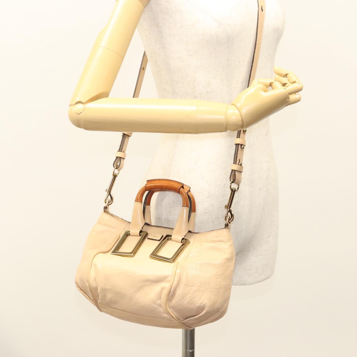 Chloe Etel Hand Bag Leather 2way Beige Gold Auth th6032