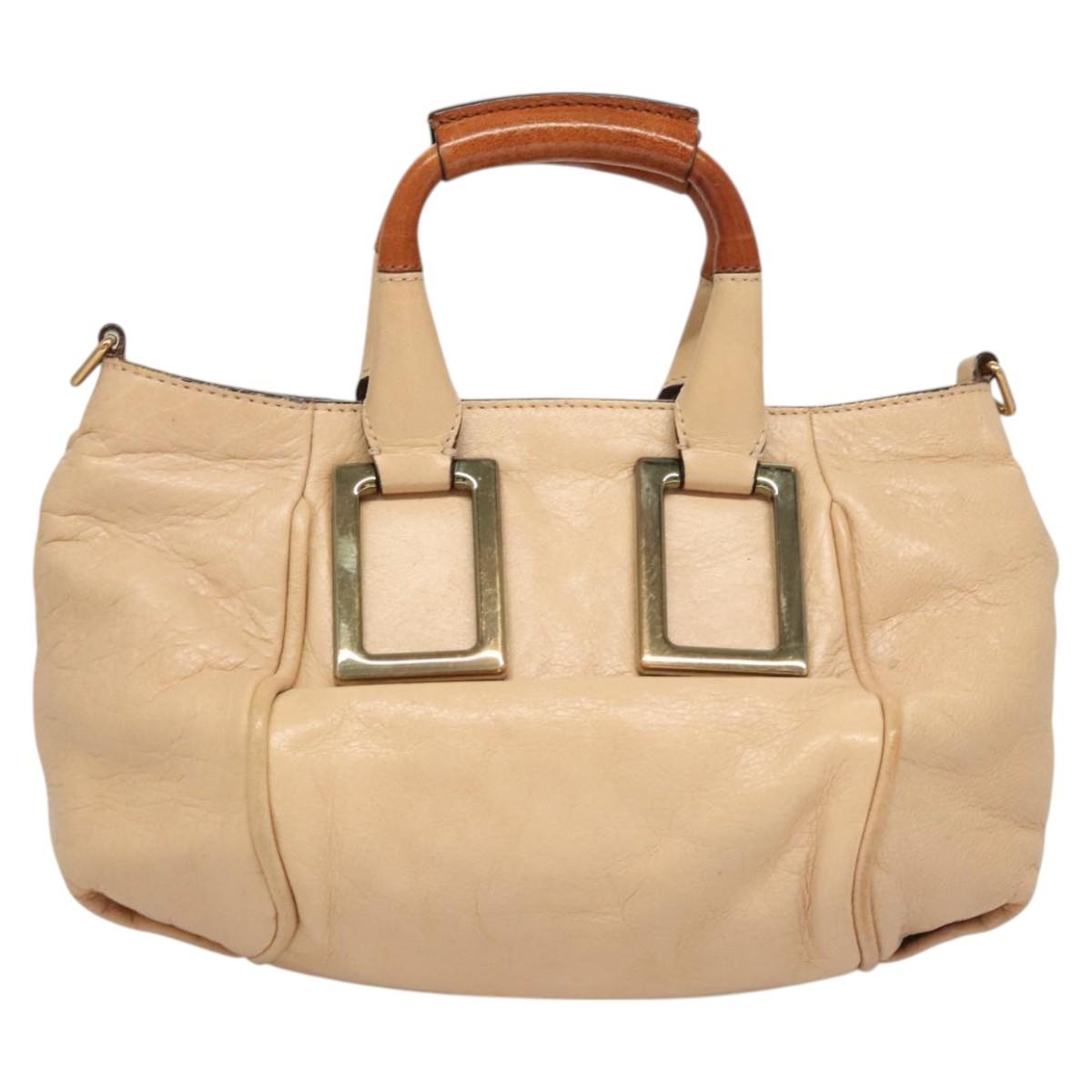 Chloe Etel Hand Bag Leather 2way Beige Gold Auth th6032