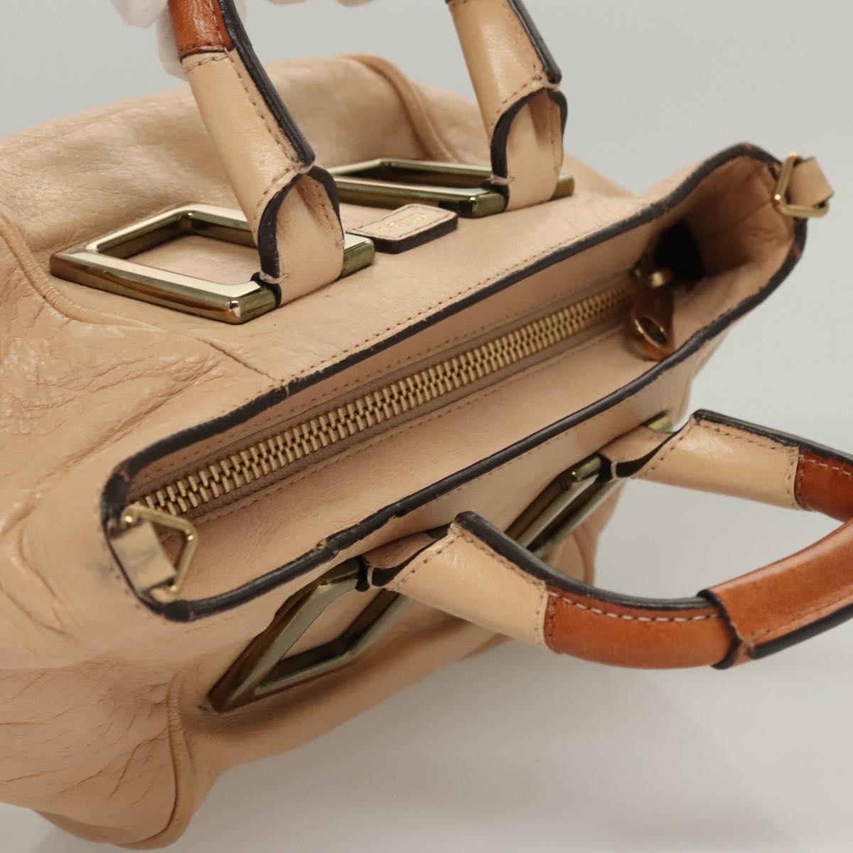 Chloe Etel Hand Bag Leather 2way Beige Gold Auth th6032