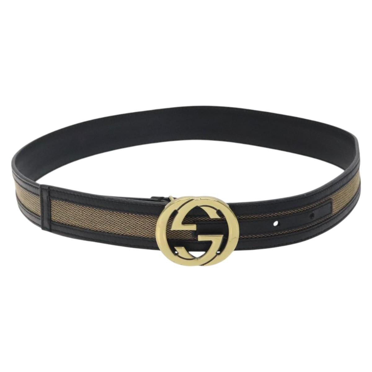 GUCCI Interlocking Belt Canvas 33.1"" Black Gold 29882 Auth th6038