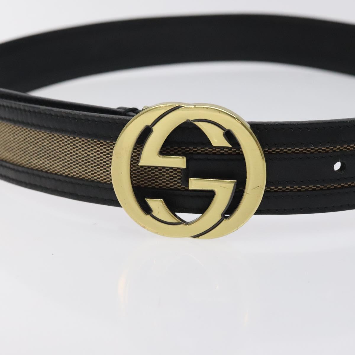 GUCCI Interlocking Belt Canvas 33.1"" Black Gold 29882 Auth th6038
