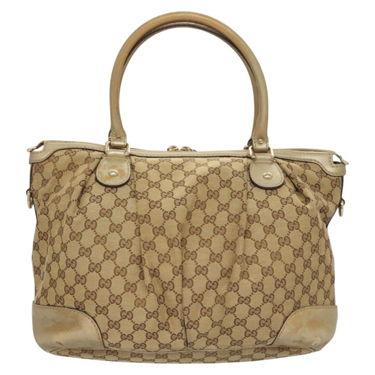 GUCCI GG Canvas Hand Bag 2way Beige Gold 285730 Auth th6045