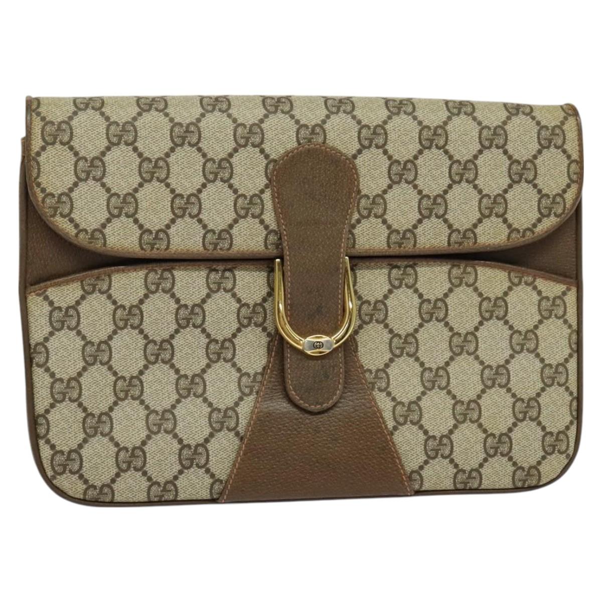 GUCCI GG Supreme Shoulder Bag PVC Beige Gold Auth th6066