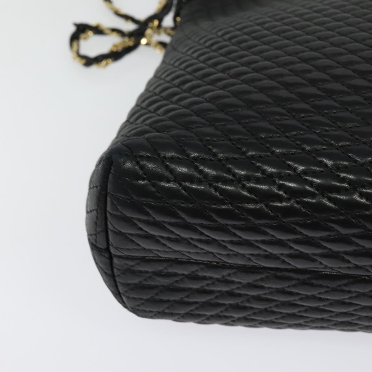 BALLY Quilted Chain Shoulder Bag Leather Black Gold Auth th6071