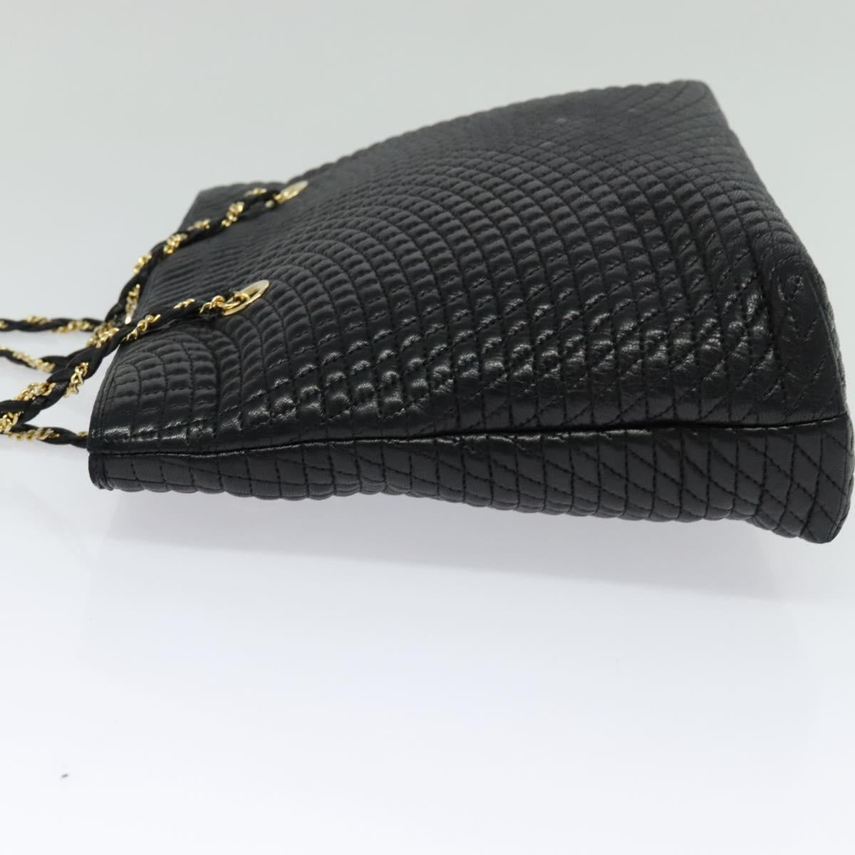 BALLY Quilted Chain Shoulder Bag Leather Black Gold Auth th6071