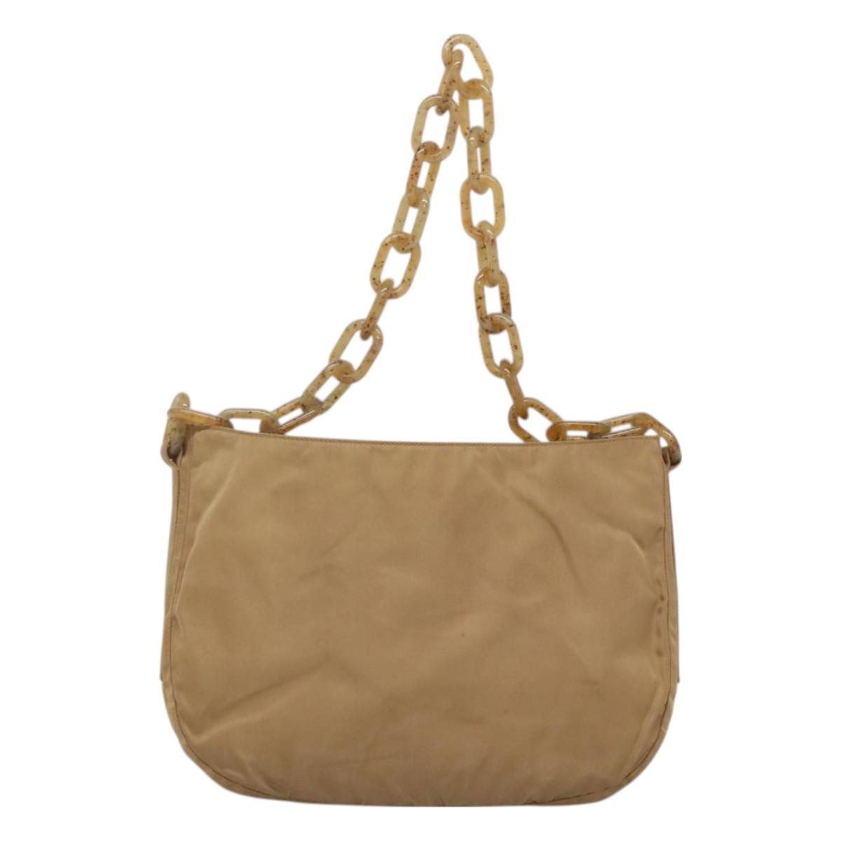 PRADA Chain Shoulder Bag Nylon Beige Auth th6074