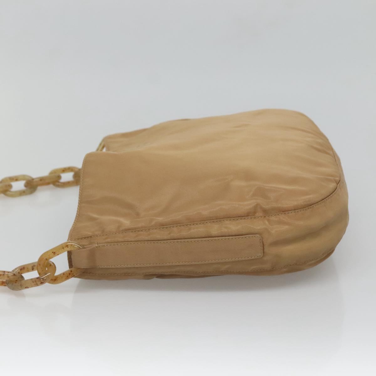 PRADA Chain Shoulder Bag Nylon Beige Auth th6074
