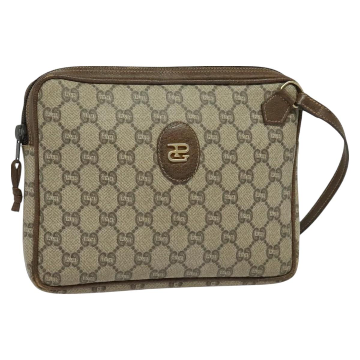 GUCCI GG Plus Supreme Clutch Bag PVC Beige Gold Auth th6080