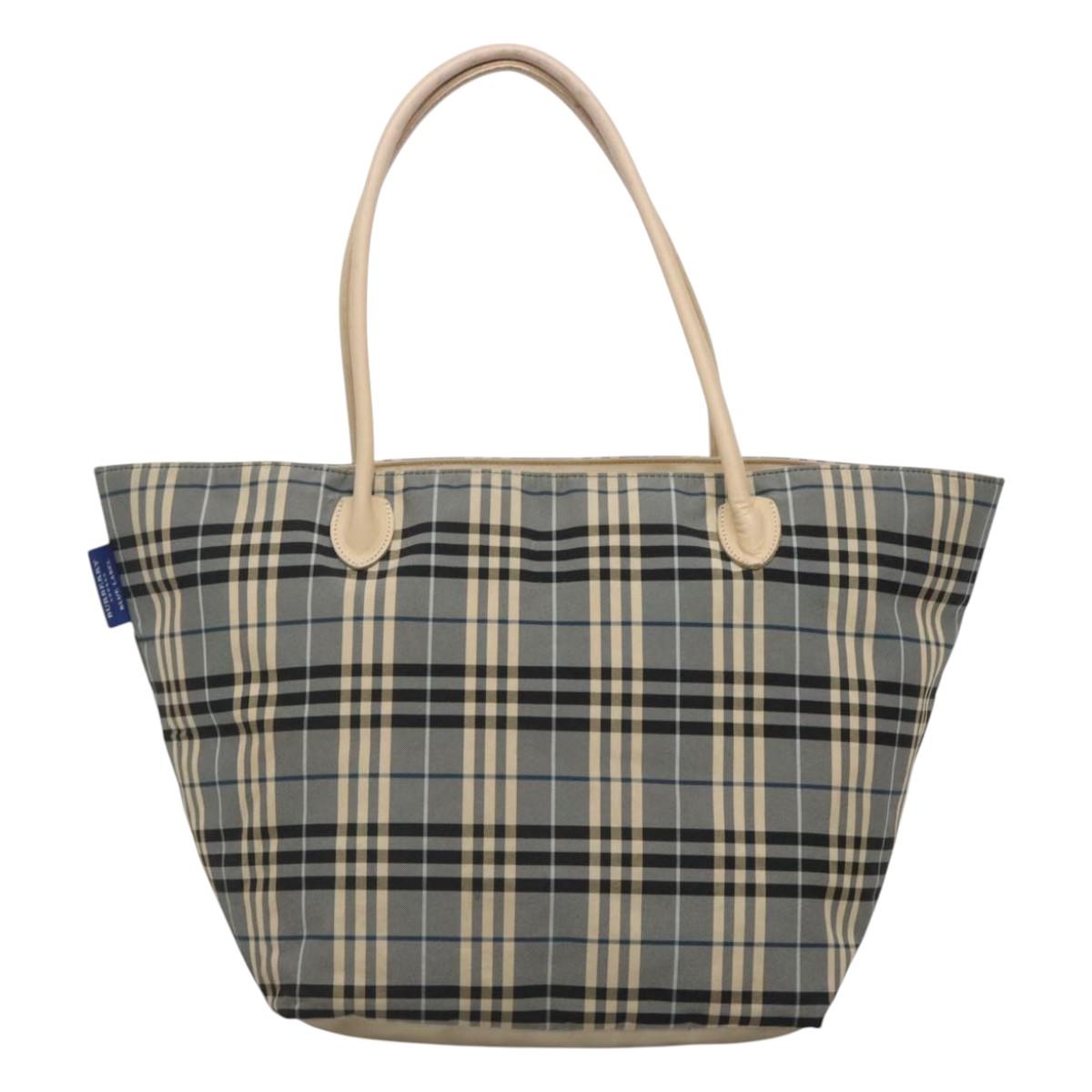 BURBERRY Nova Check Blue Label Tote Bag Nylon Blue Silver Auth th6084