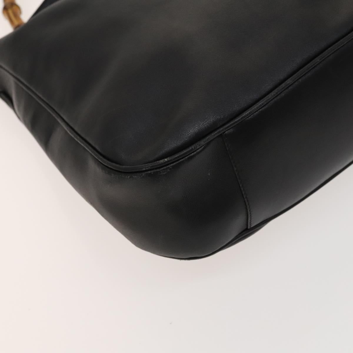 GUCCI Bamboo Hand Bag Leather 2way Black Gold 001 1577 Auth th6086