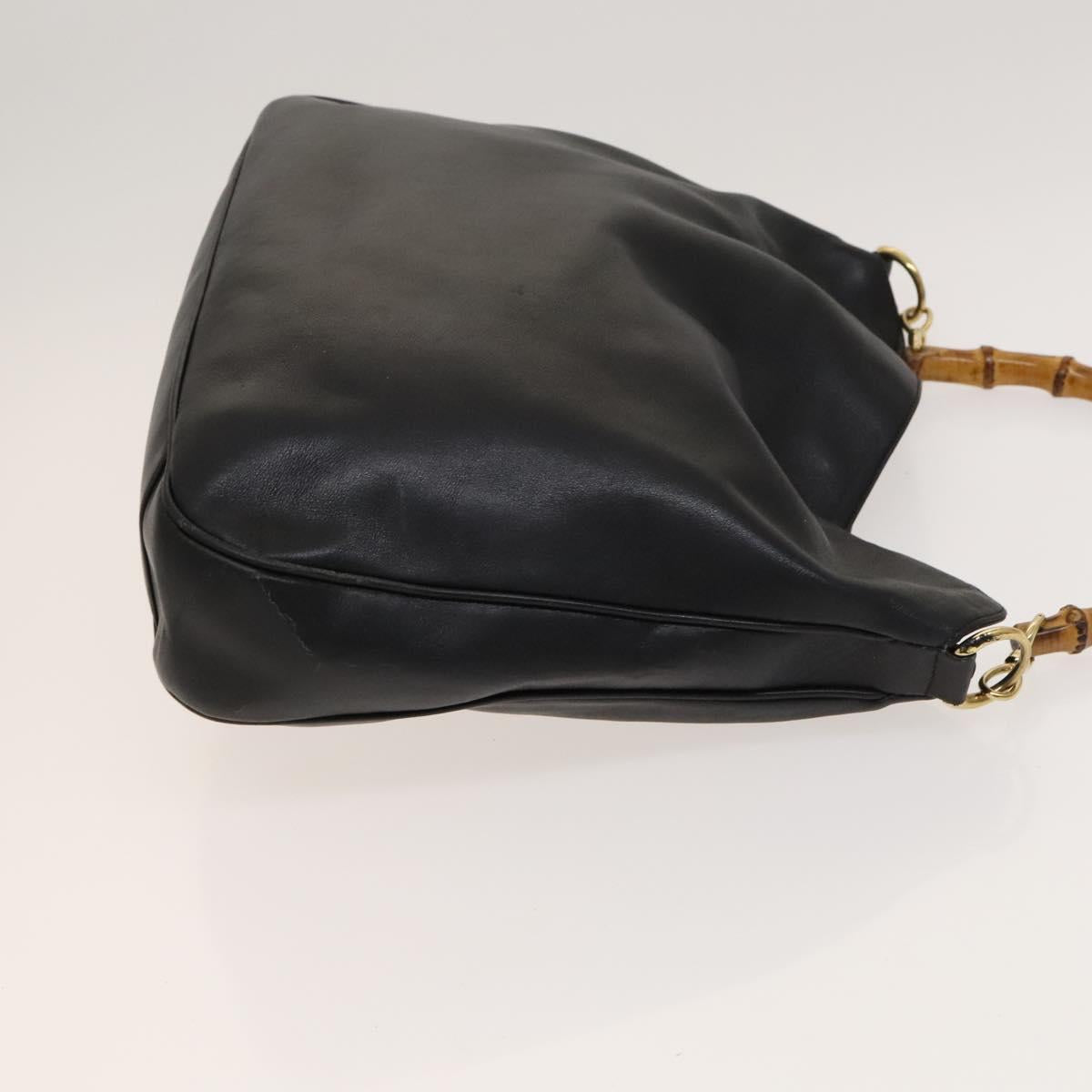 GUCCI Bamboo Hand Bag Leather 2way Black Gold 001 1577 Auth th6086