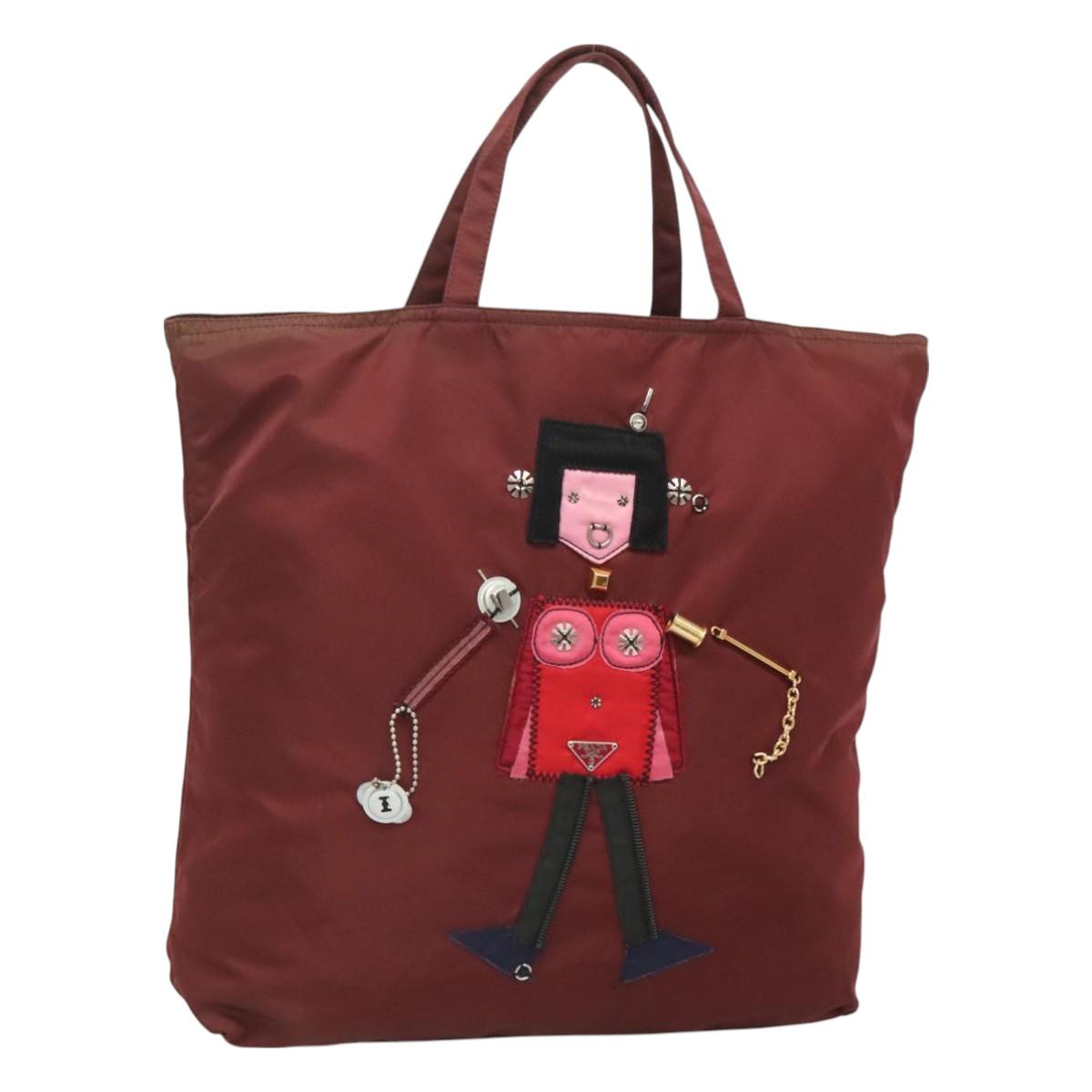 PRADA Hand Bag Nylon Red Auth th6103